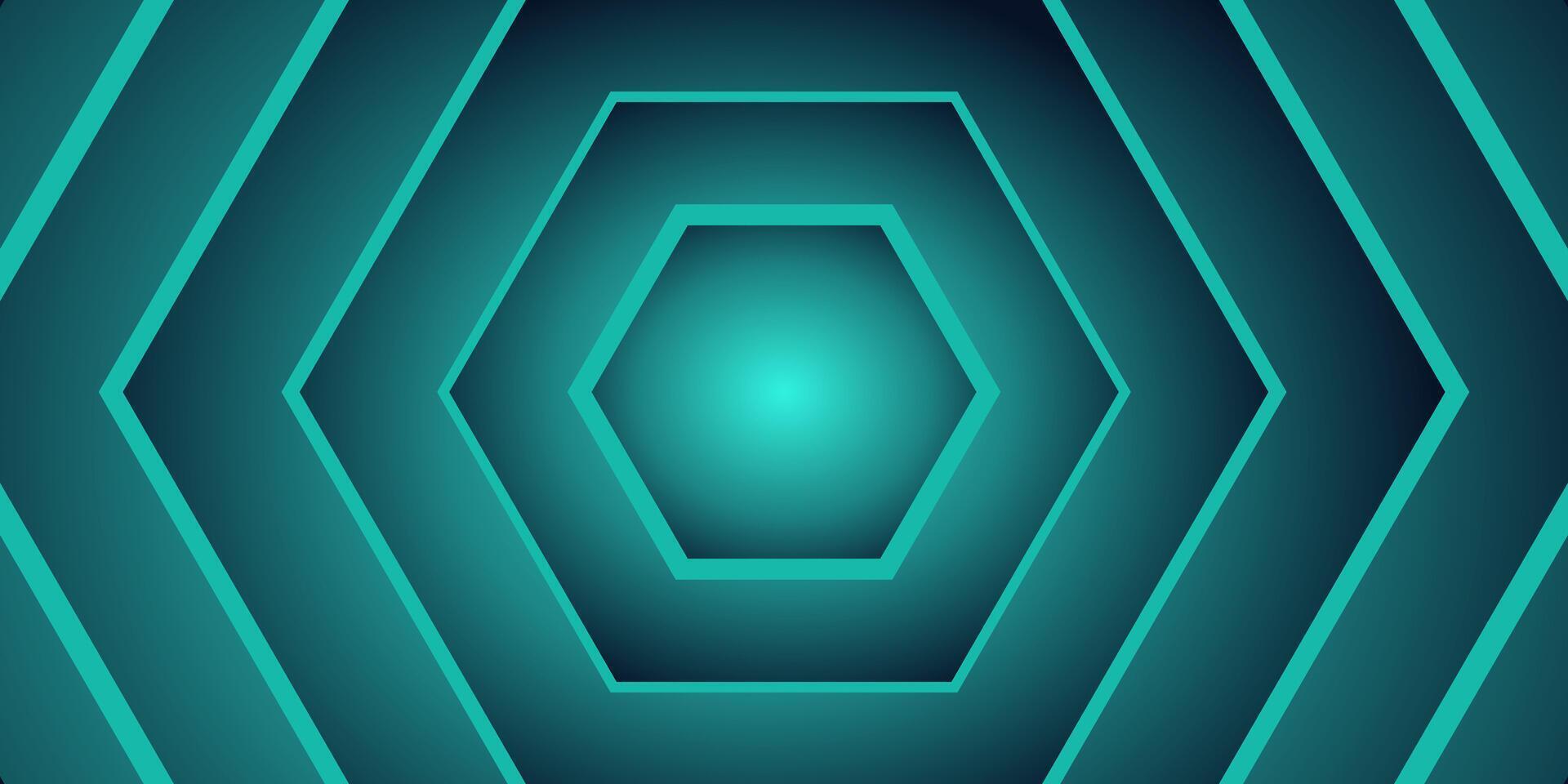 Futuristic Hexagon Abstract Background, 3D Geometric Tech Design in Blue Green Tones vector
