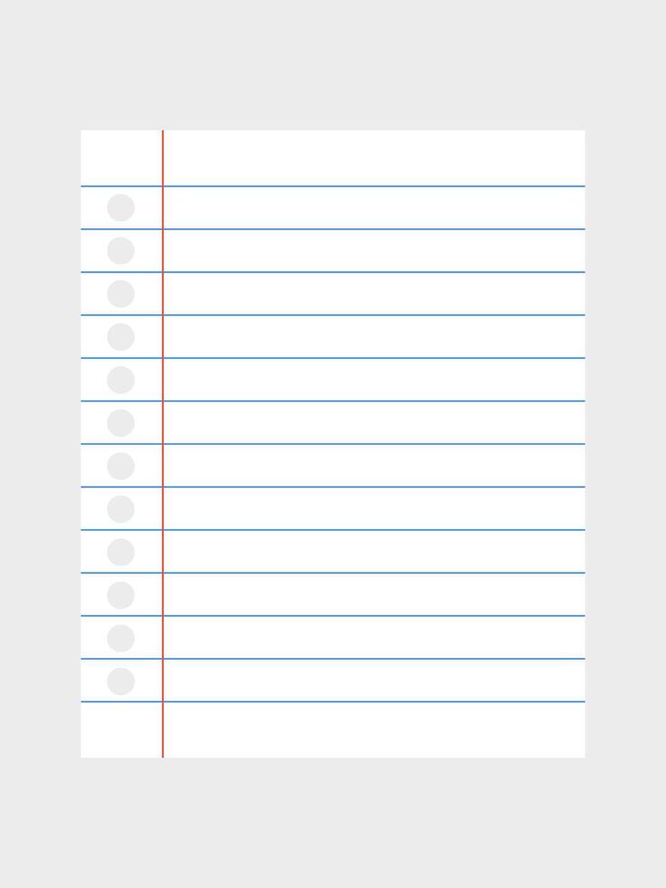 A notebook page with a margin, a square blank sheet or paper isolated, a blank white worksheet, a notebook with a margin, and back to school. vector