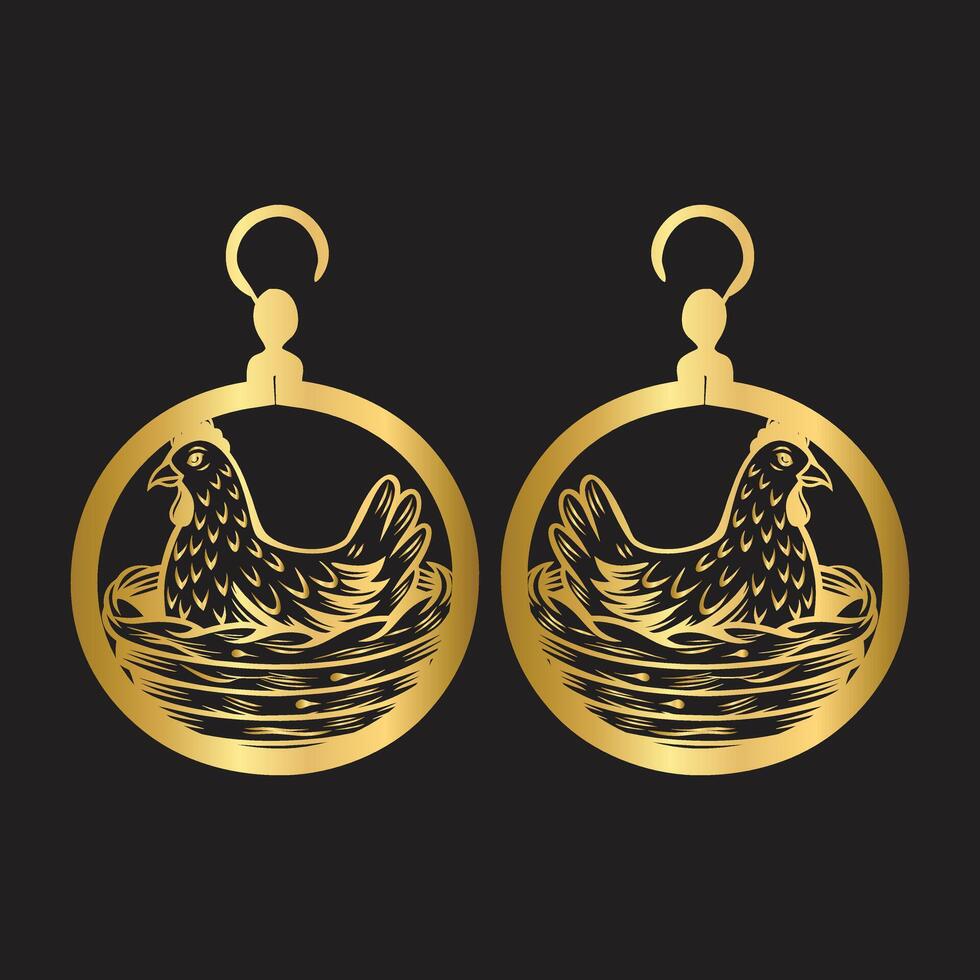 Rustic Hen Earrings Cut File vector