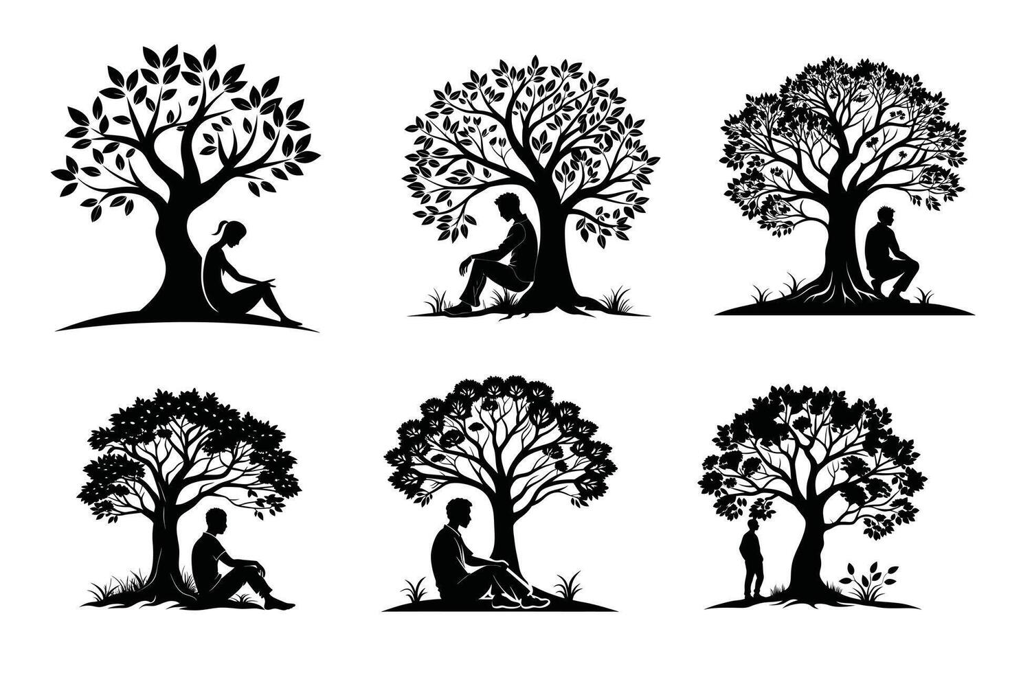 Peaceful Man Relaxing Under Tree Design vector