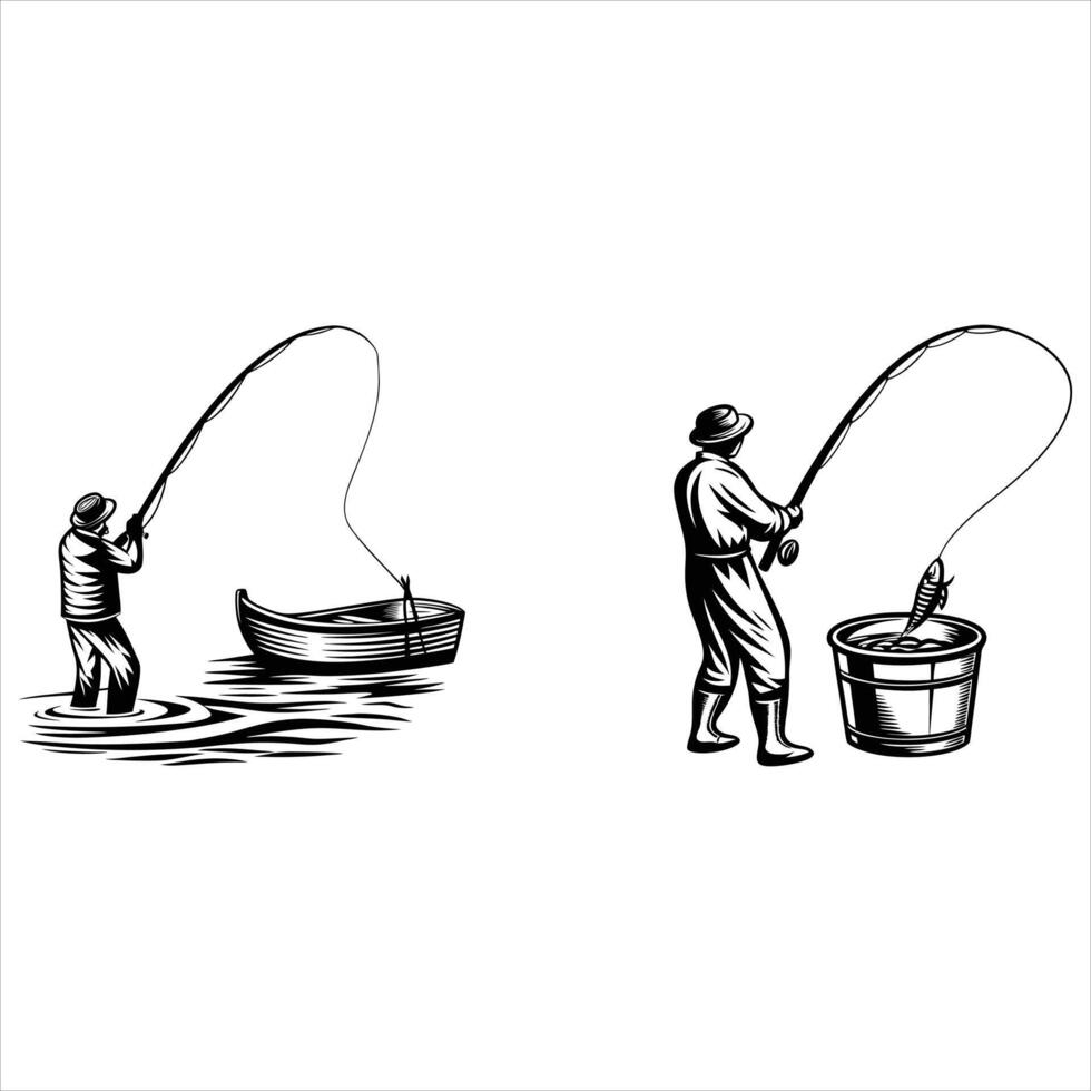 Retro Fishing Rod and Catch Artwork vector