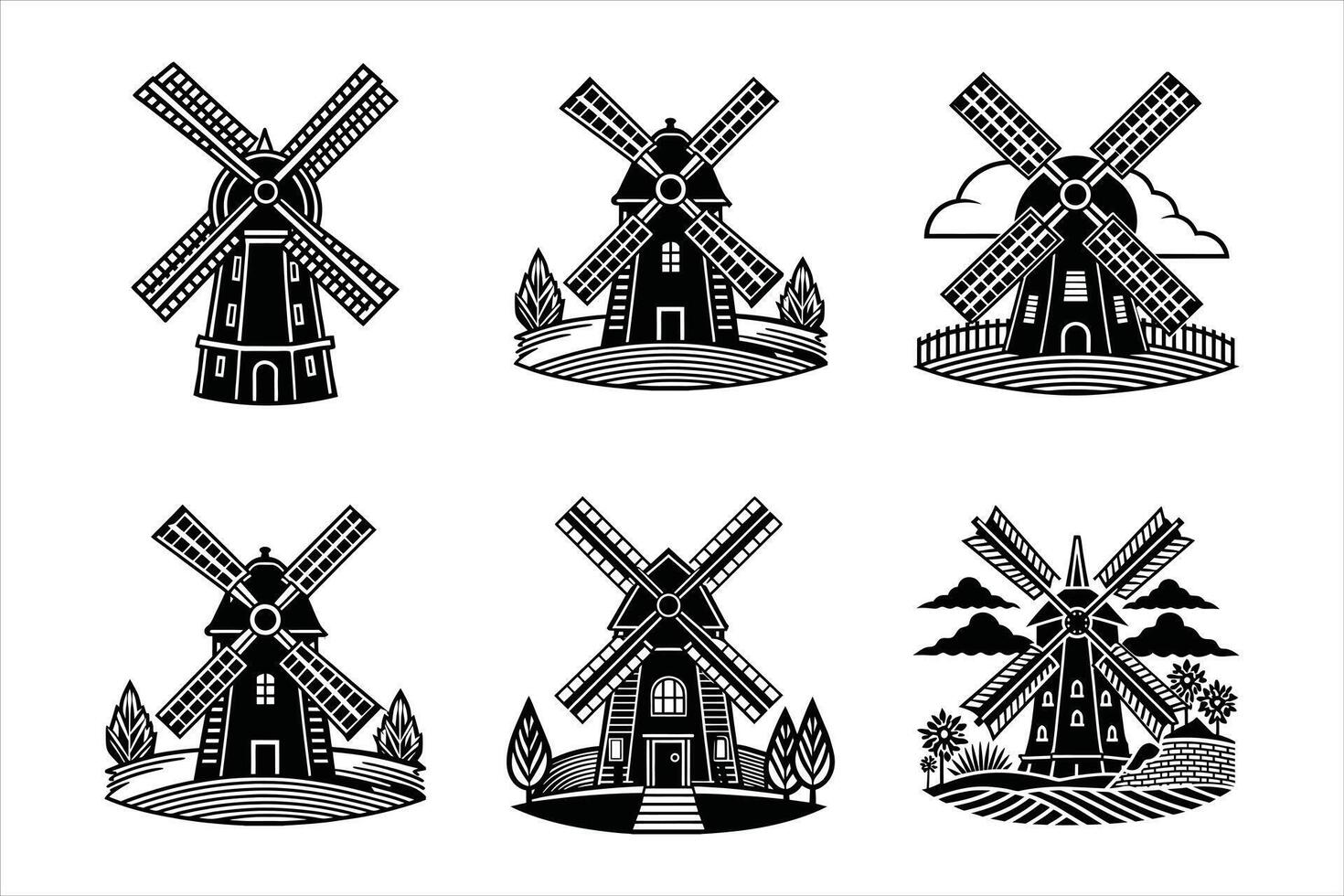 Rustic Windmill Standing Tall at Sunset vector