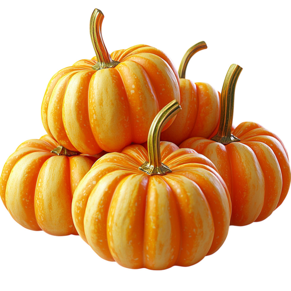 Stack of bright orange pumpkins green stems png