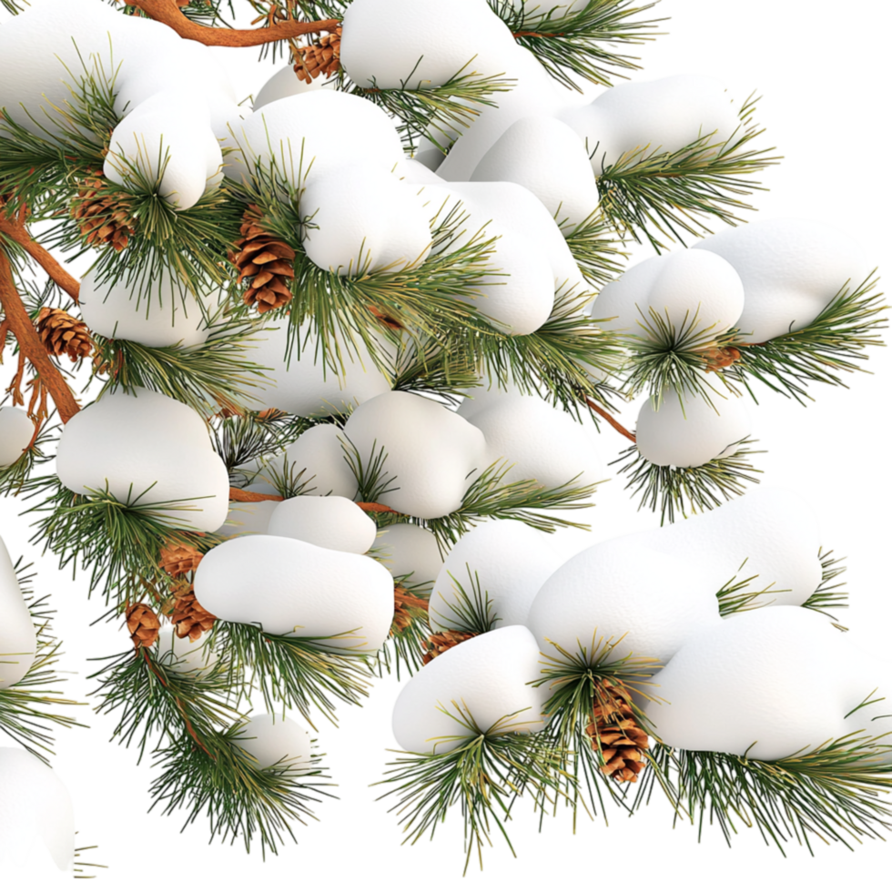 Snow covered pine branches small pinecones png