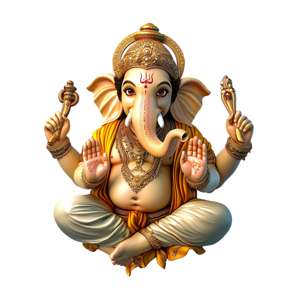 Detailed statue of Lord Ganesha sitting in a meditative pose png