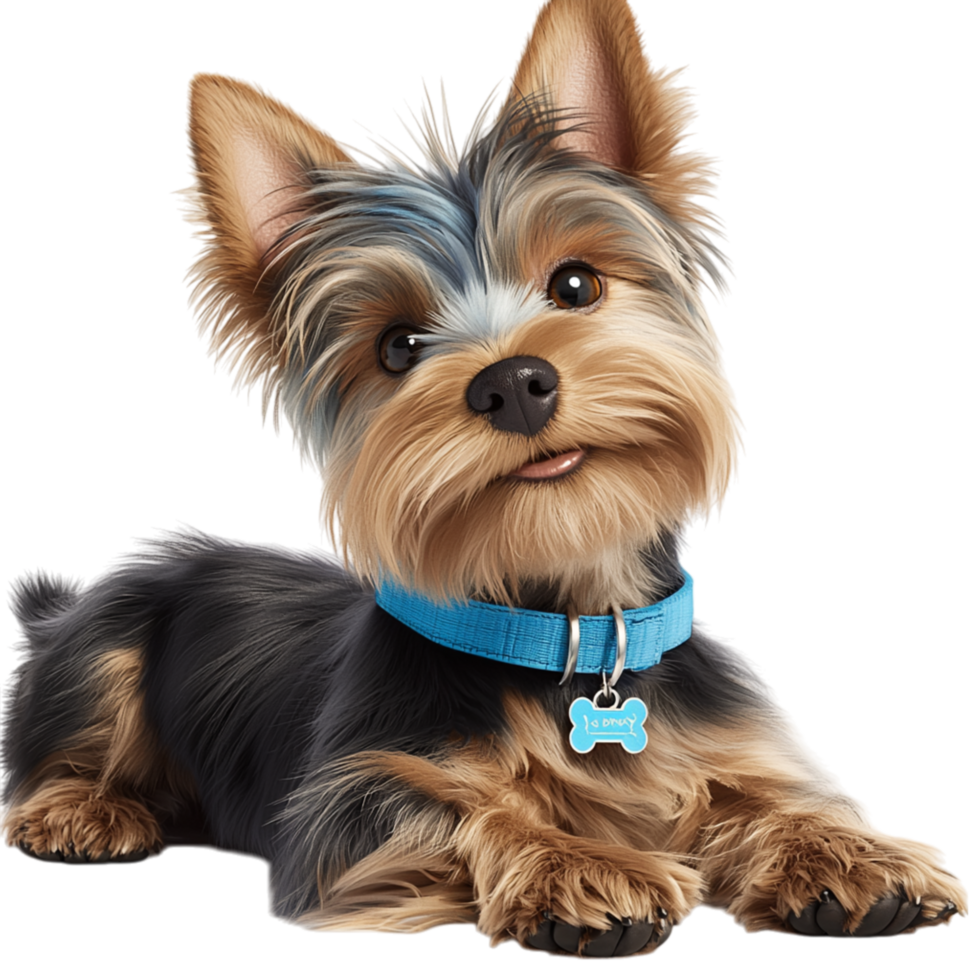 Adorable Yorkshire Terrier dog a blue collar png