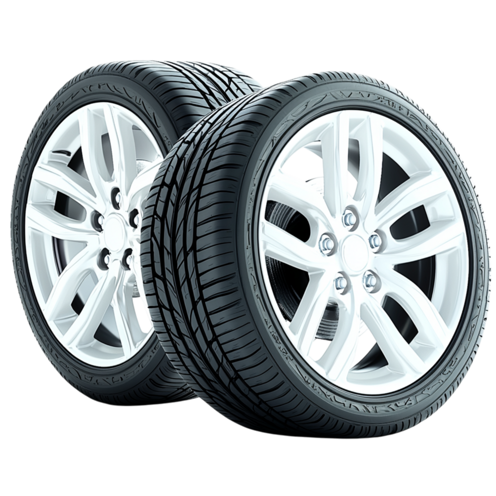 Pair of br new car tires silver alloy rims deep treads png