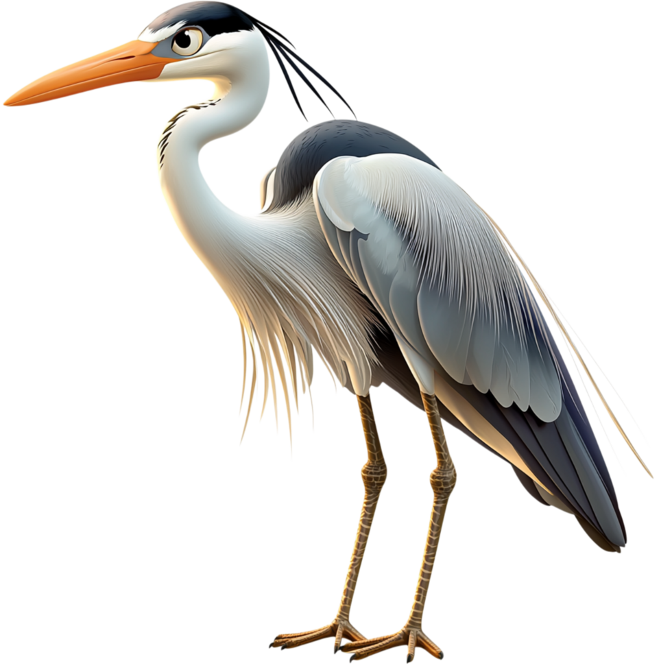 Majestic grey heron sting gracefully its long beak legs png