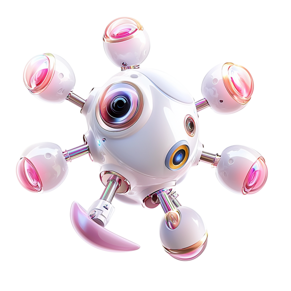 Futuristic robotic eye multiple lenses a sleek white design png