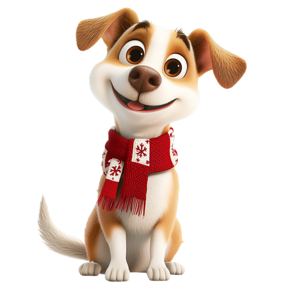 Playful puppy wearing a cozy red scarf looking cheerful png