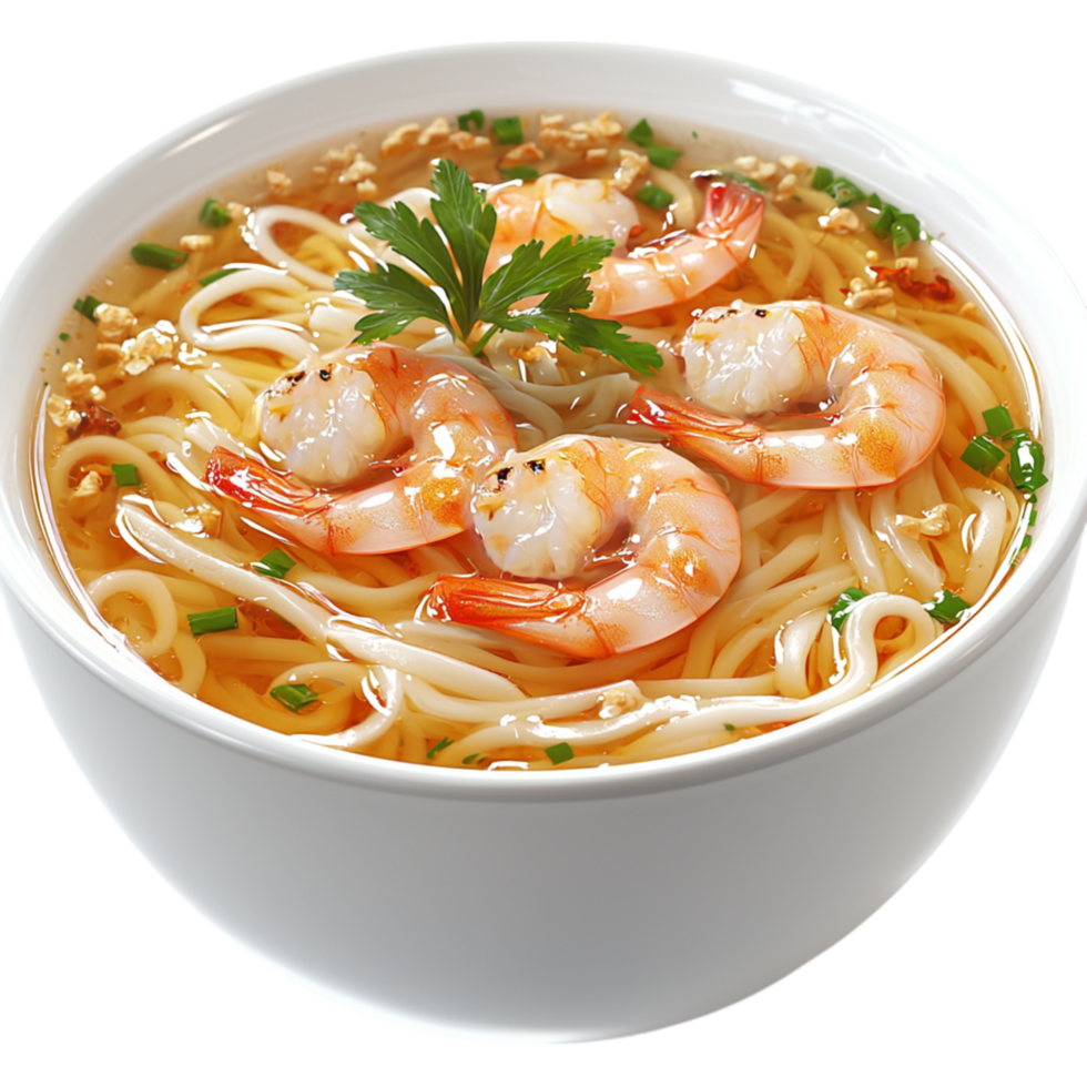 Tasty shrimp noodle soup fresh herbs a flavorful broth png