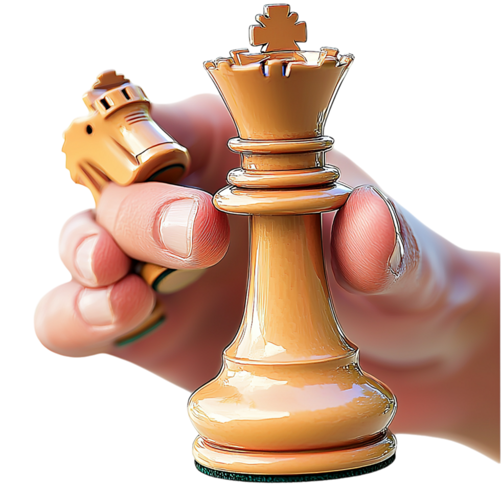 Strategic chess move a h holding a polished wooden king piece png