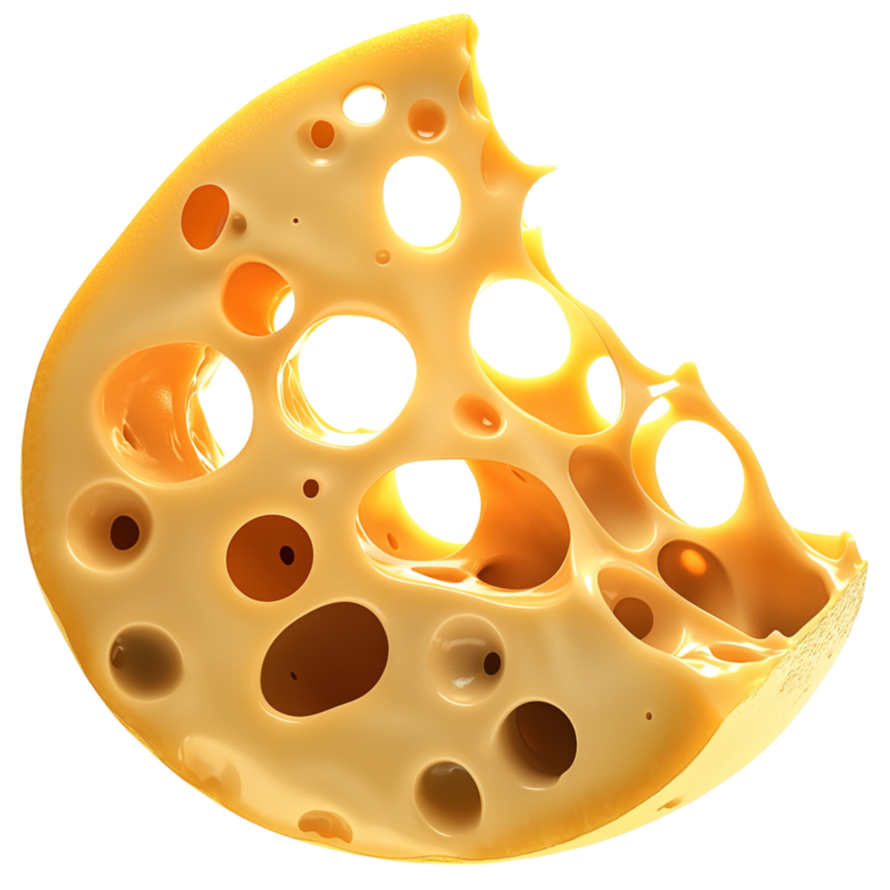 Large piece of Swiss cheese multiple holes a golden hue png