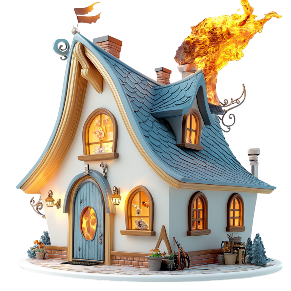 Cozy fairytale house a chimney releasing warm fire png