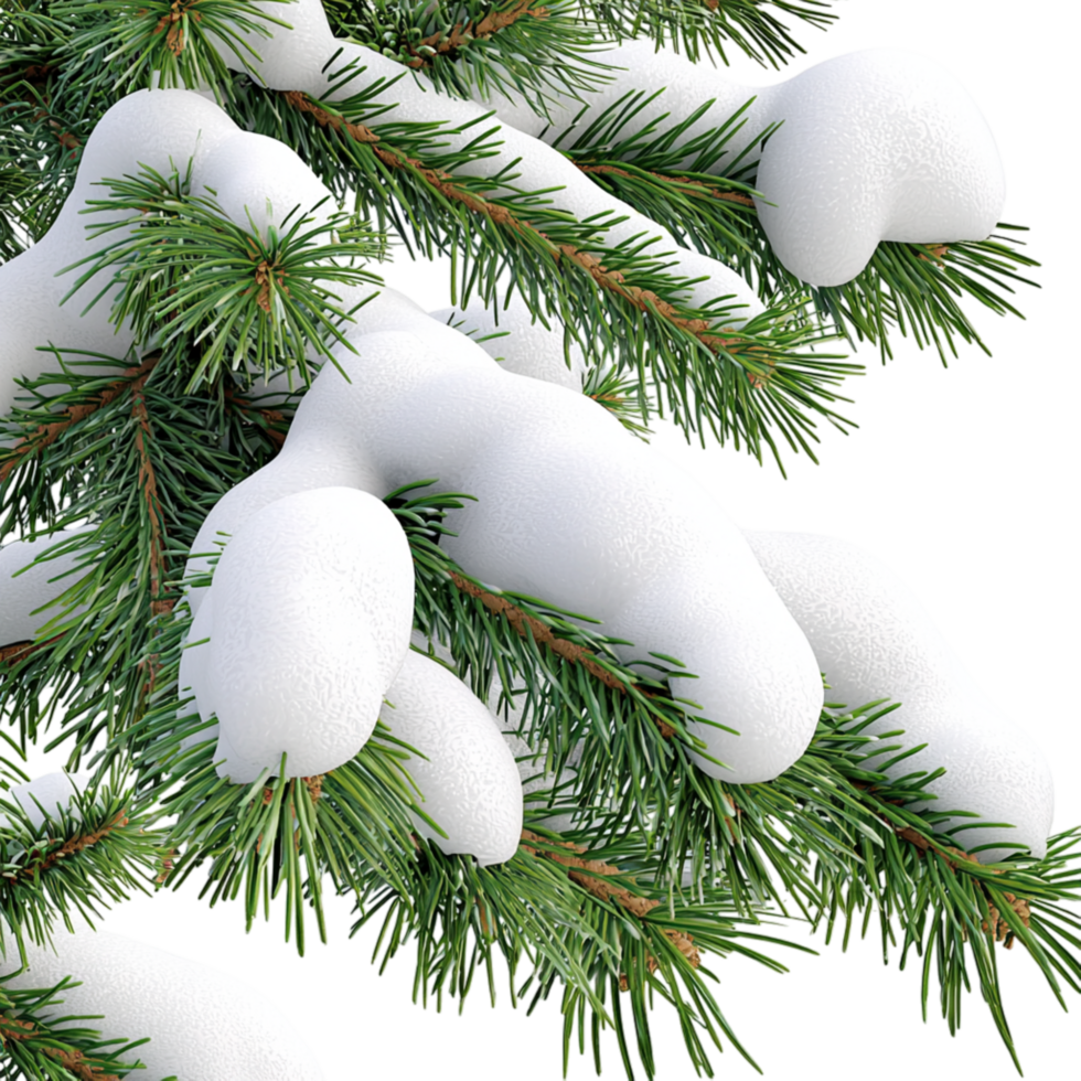 Snow covered pine tree branches fresh white frost png