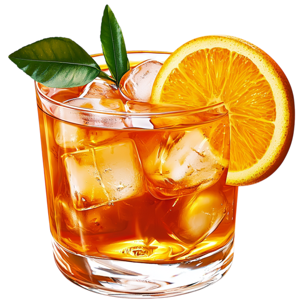 Refreshing orange cocktail ice a citrus garnish png