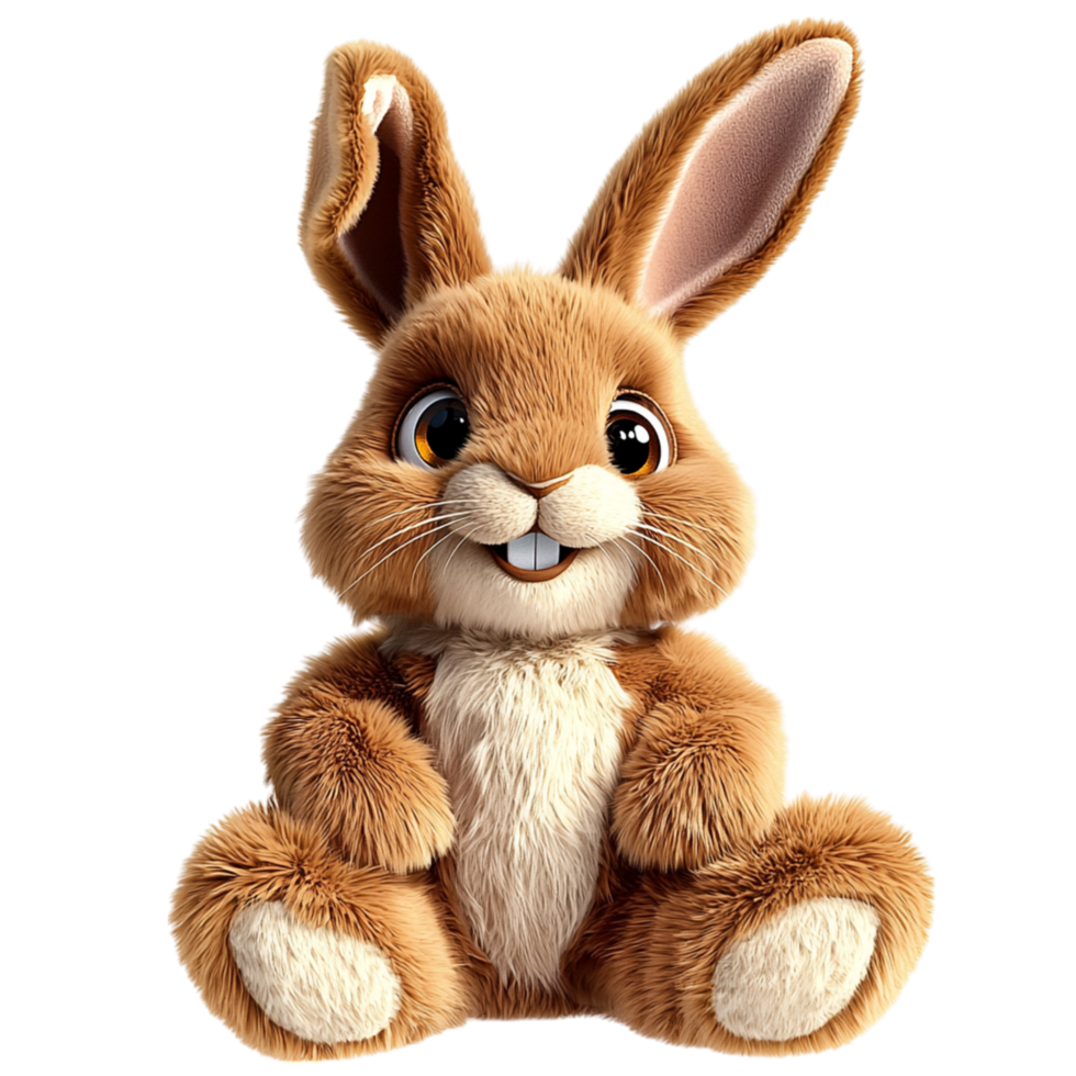 Soft brown plush bunny toy a friendly smiling face png