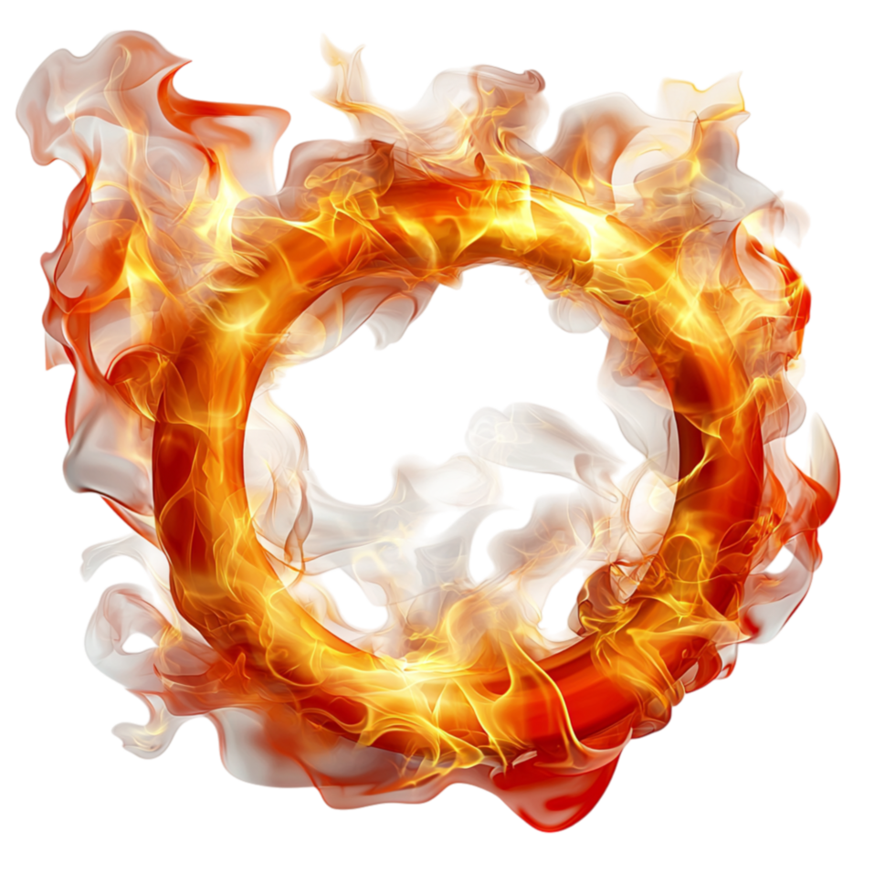 Fiery burning ring bright orange yellow flames swirling png