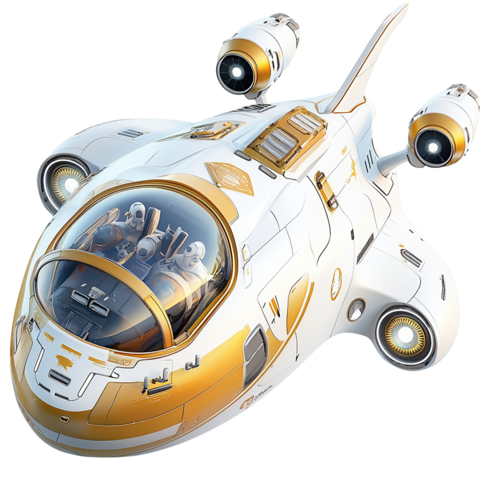 Futuristic white gold spaceship a sleek aerodynamic design png