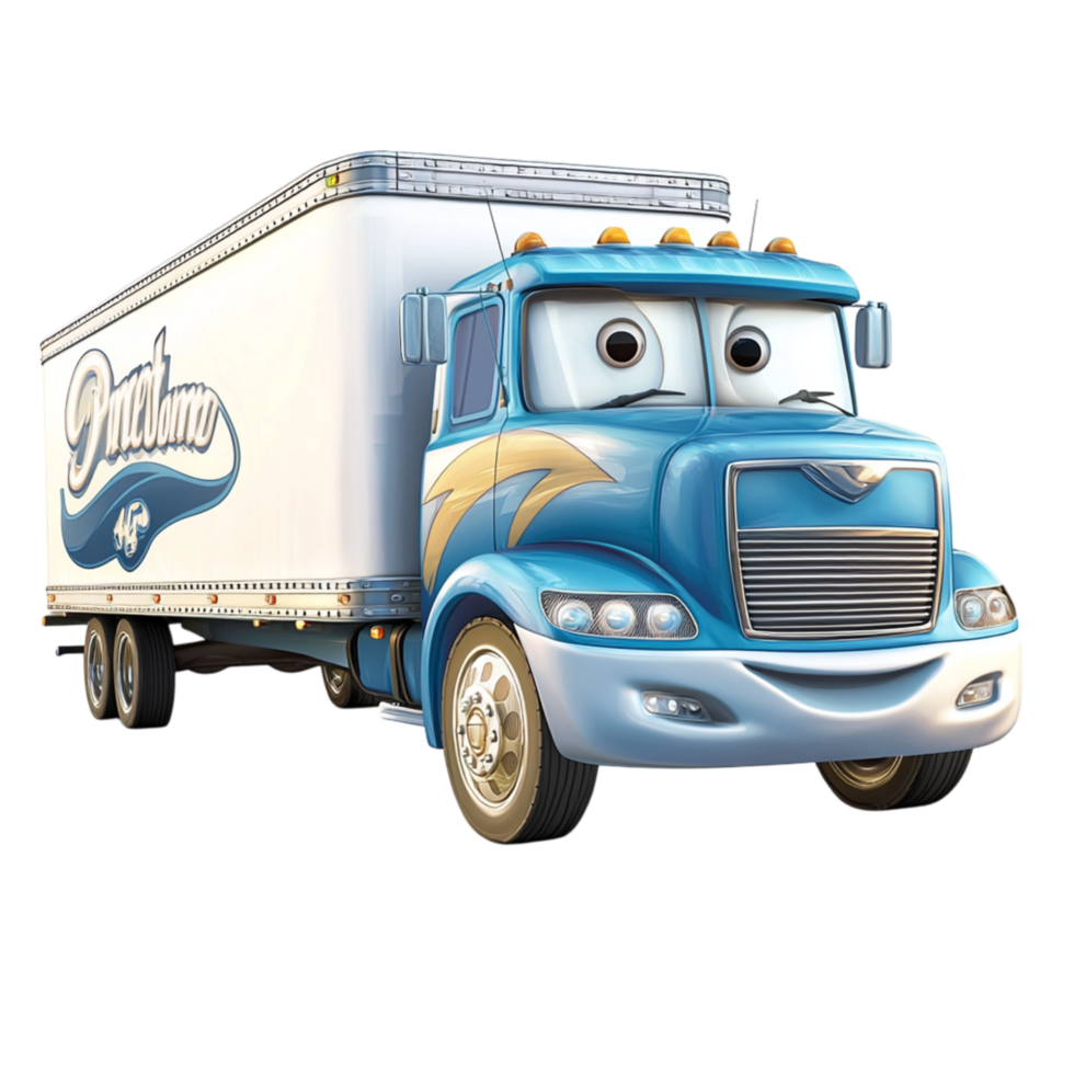 Friendly animated delivery truck a smiling face png