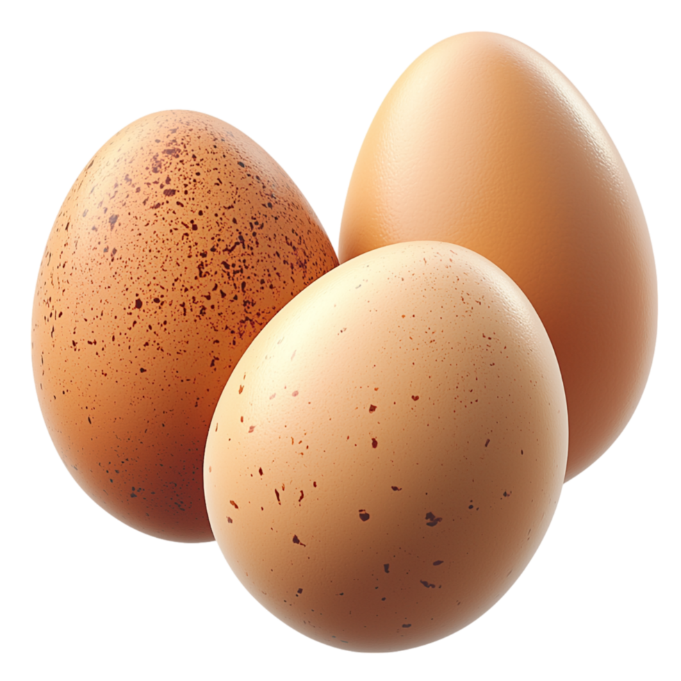 Three fresh brown eggs smooth speckled shells png