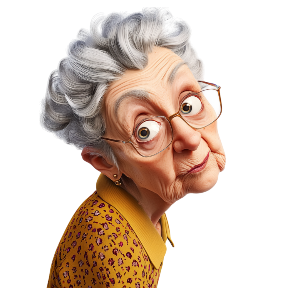 Elderly woman glasses giving a curious look png