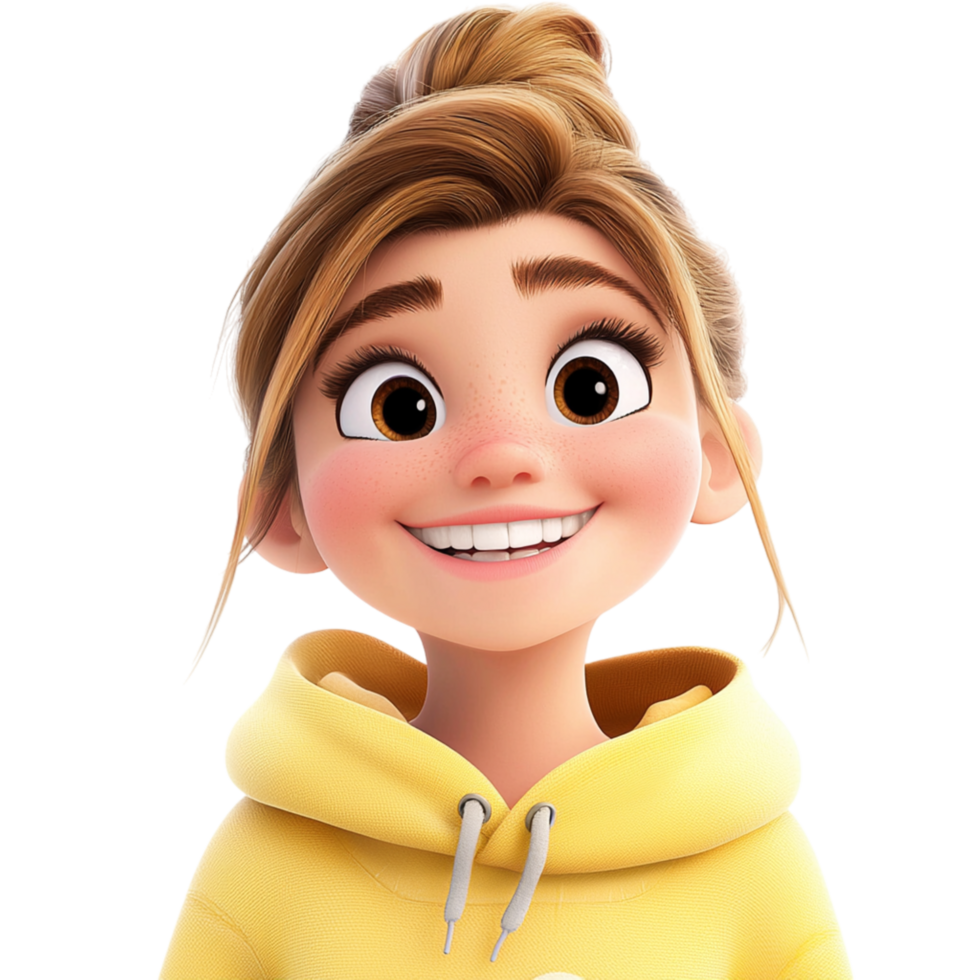 Smiling young girl wearing a cozy yellow hoodie png