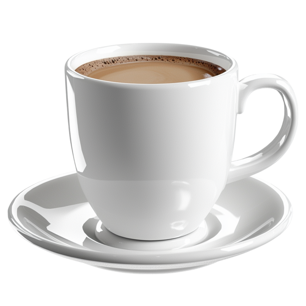 White ceramic coffee cup filled steaming espresso png
