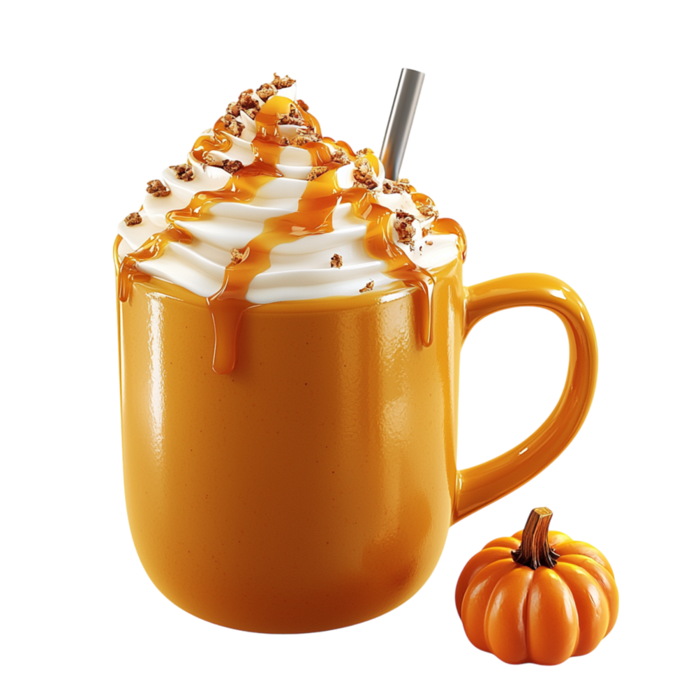 Pumpkin spice latte topped whipped cream caramel drizzle png