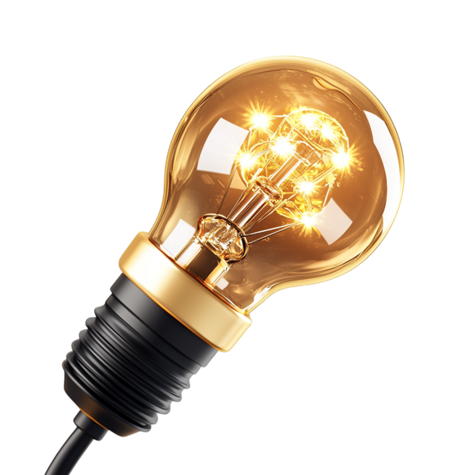 Glowing light bulb intricate filaments shining brightly png