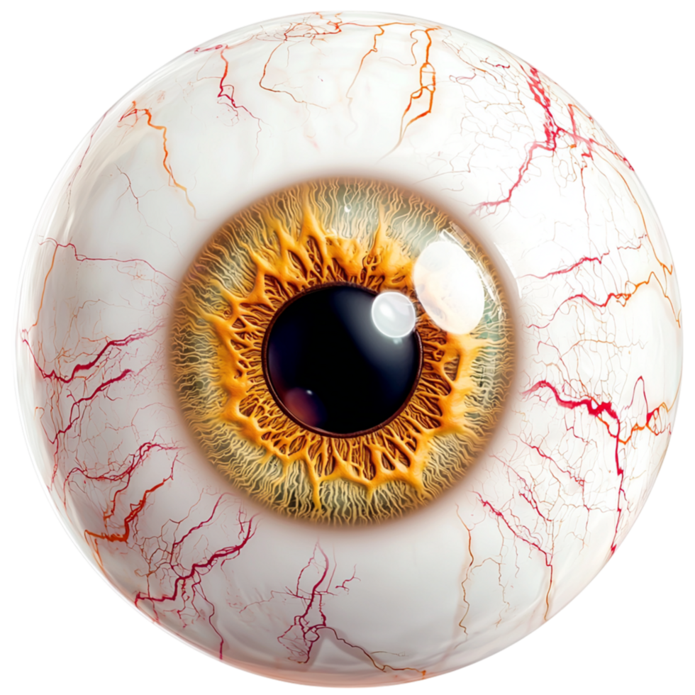 Realistic human eyeball detailed veins golden iris png