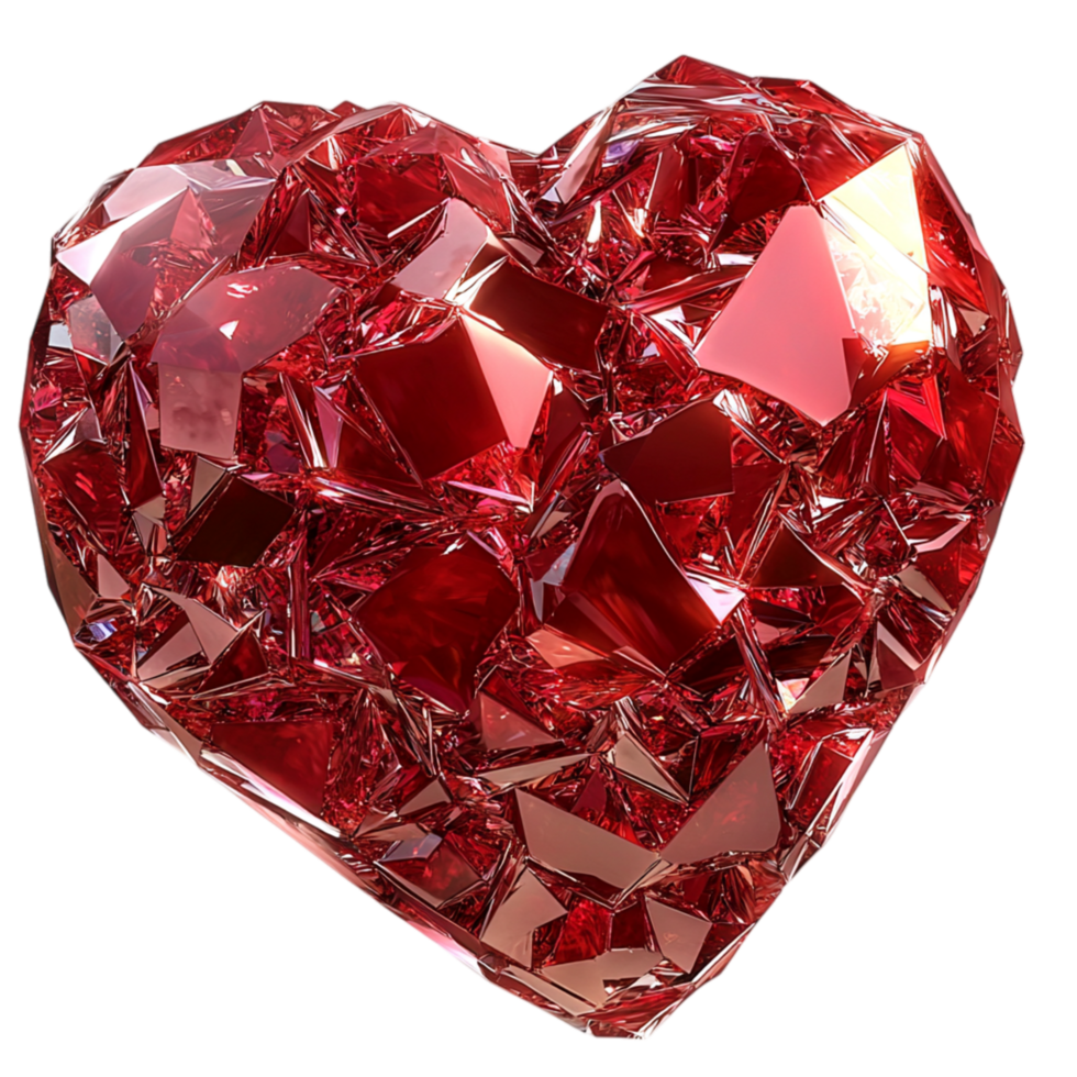 Faceted ruby red heart a reflective surface png