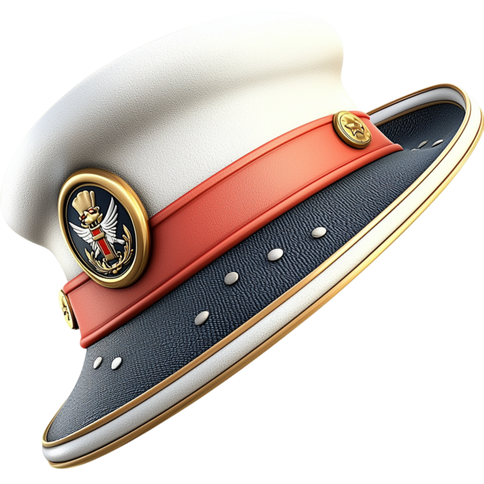 Elegant navy white captain hat golden details png