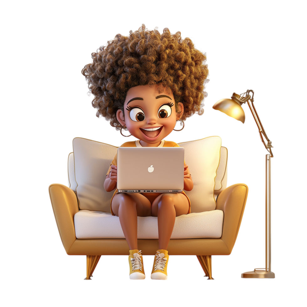 Smiling Woman Relaxing on a Couch While Using a Laptop png