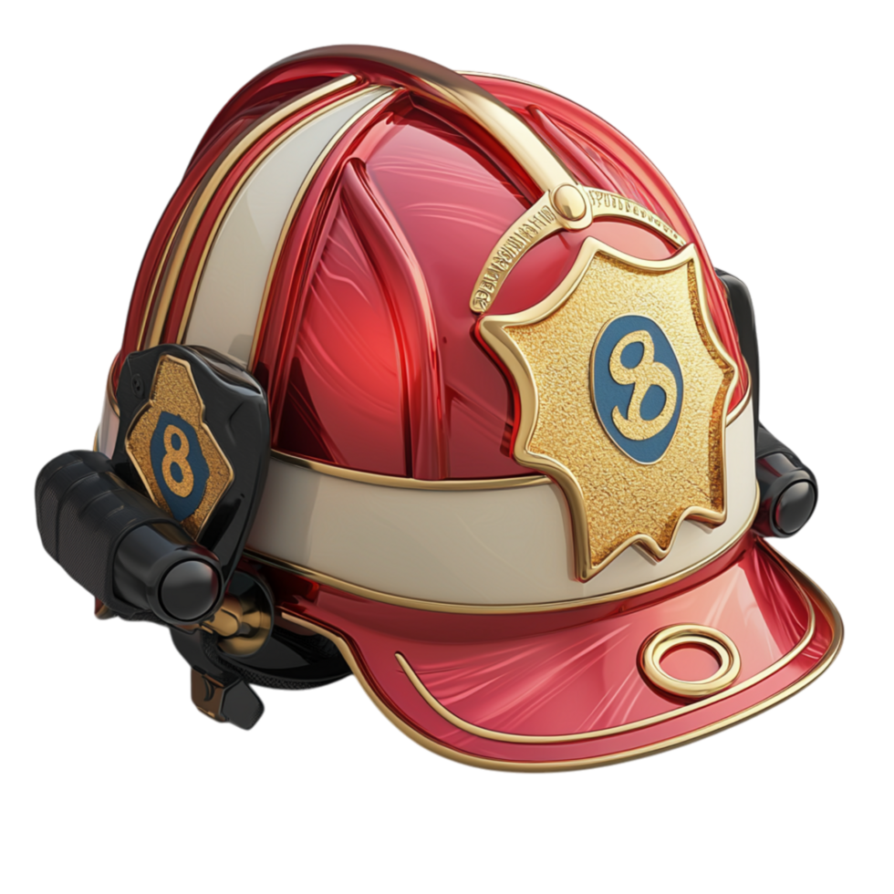 Firefighter Helmet Featuring a Red Gold Safety Emblem png