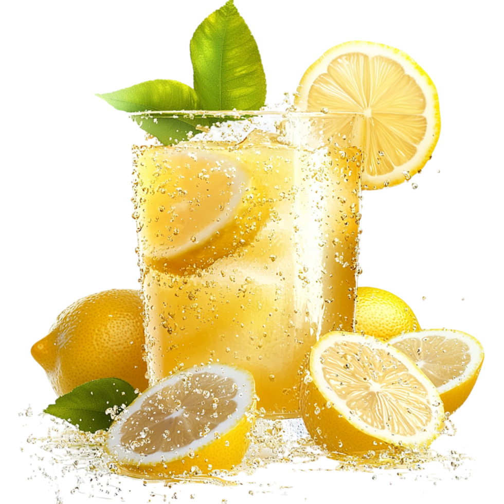 Refreshing Glass of Lemonade Ice Lemon Sliceses png