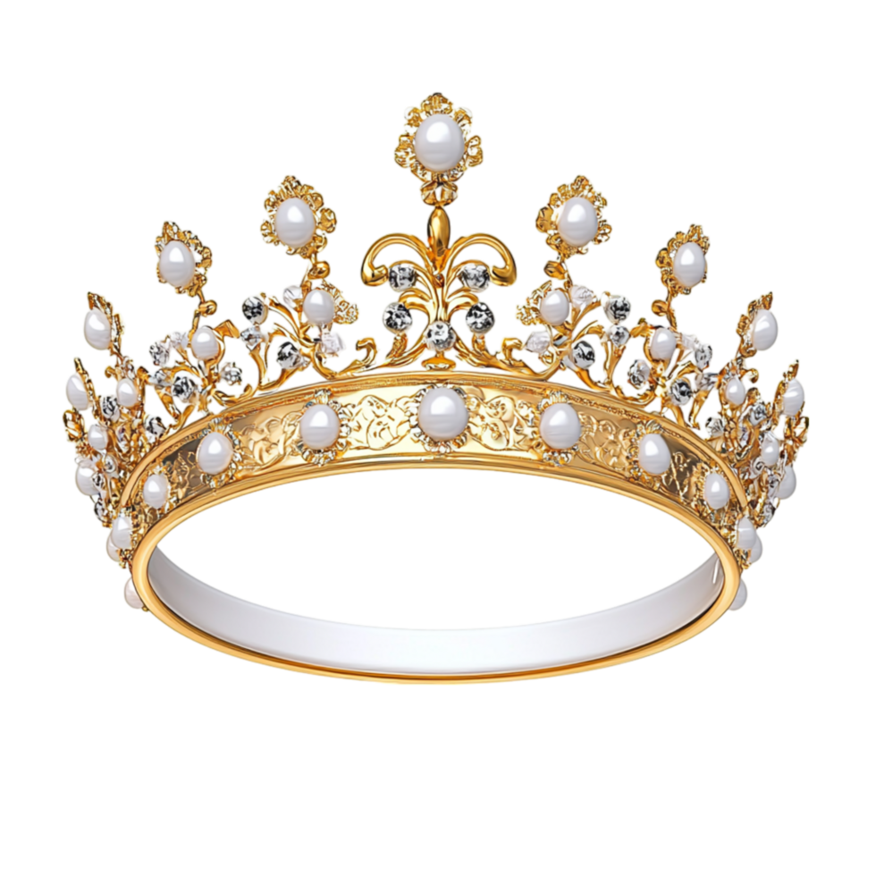 Ornate Golden Crown Adorned Sparkling Pearls Gemses png