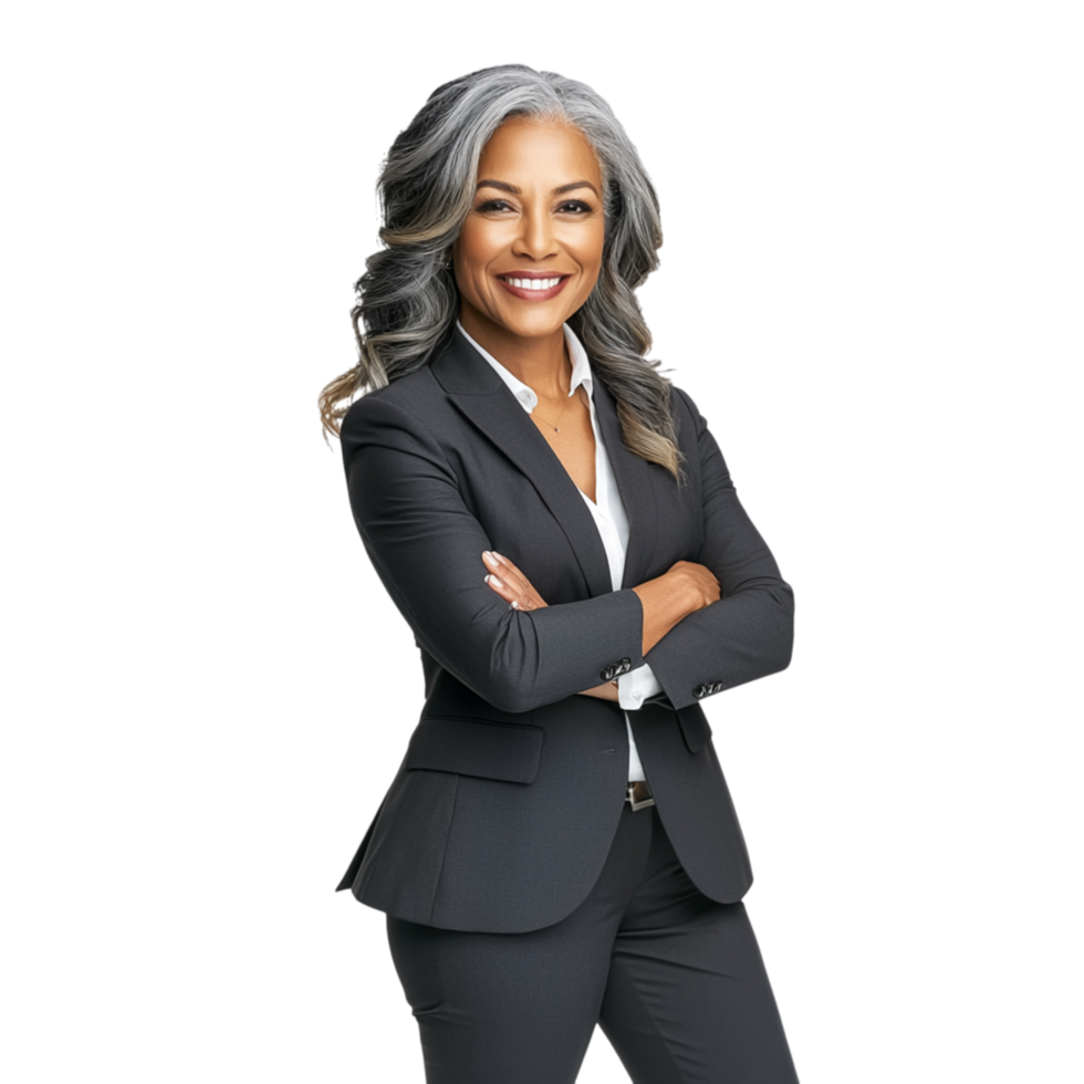 Confident Businesswoman in a Black Suit Folded Armses png