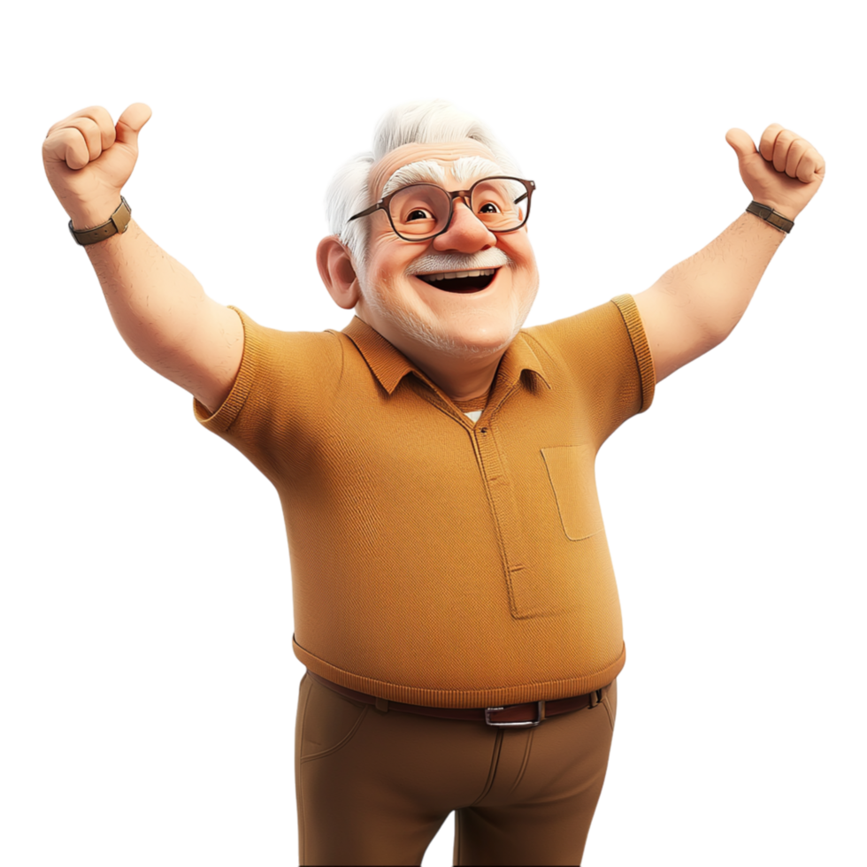 Happy Elderly Man Glasses, Raising His Fists png