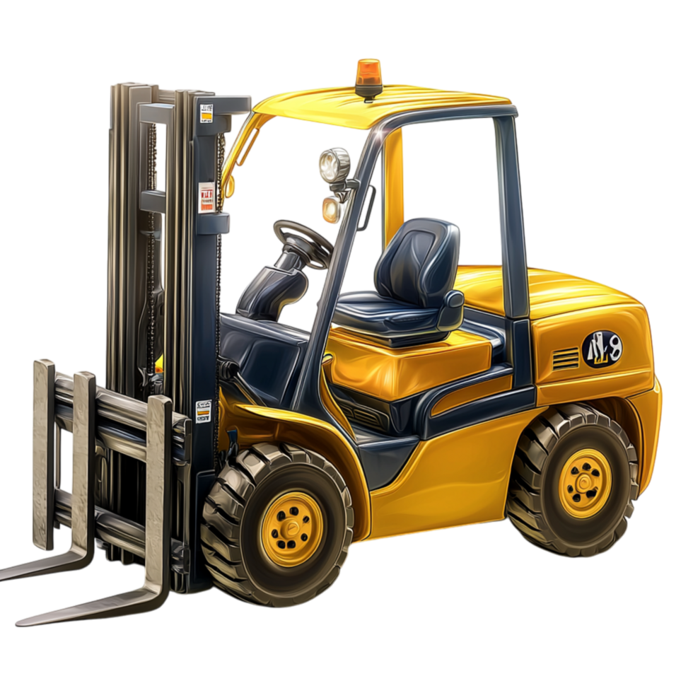 Animated Worker Driving a Bright Yellow Forklift Machinees png