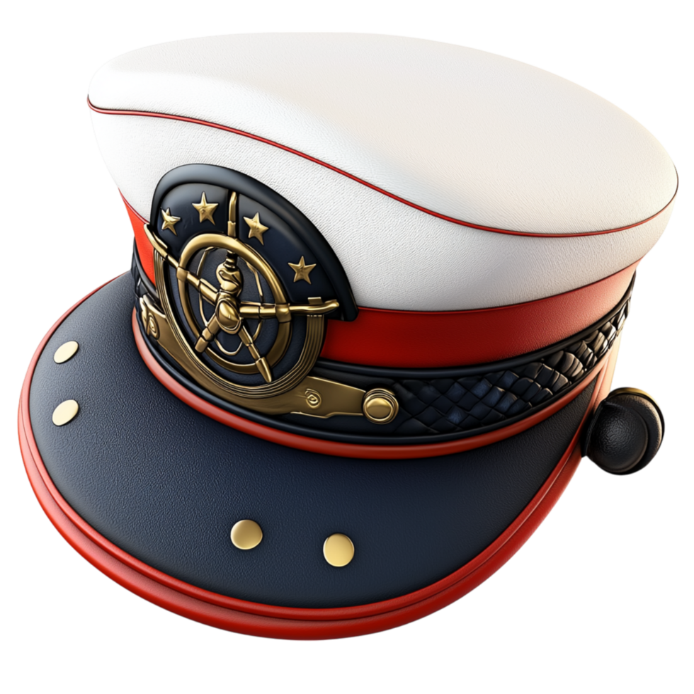 Elegant Navy White Captains Hat Golden Details png