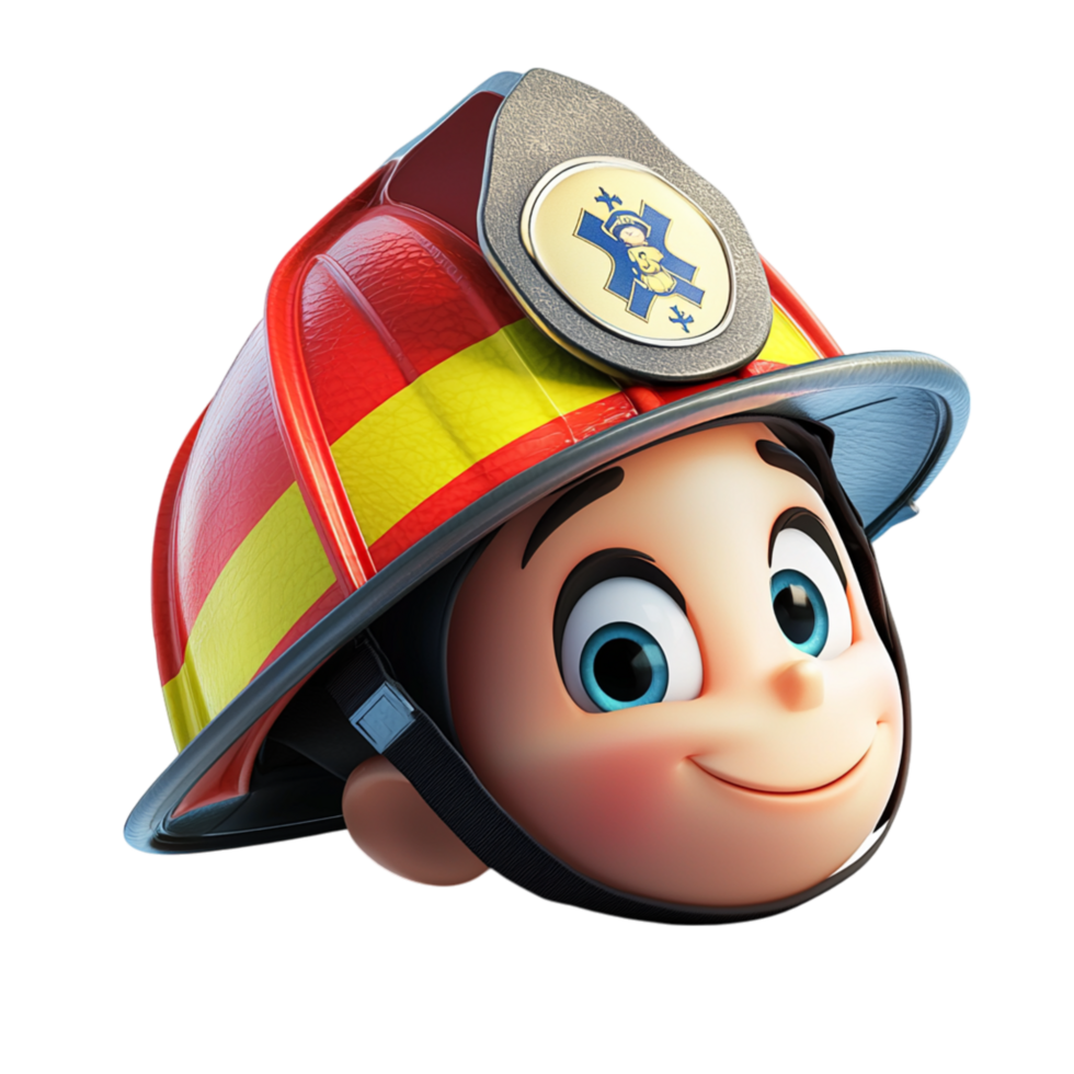 Smiling firefighter wearing a red yellow helmet png