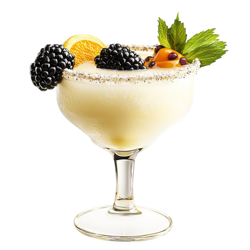Creamy cocktail garnished blackberries orange slice png