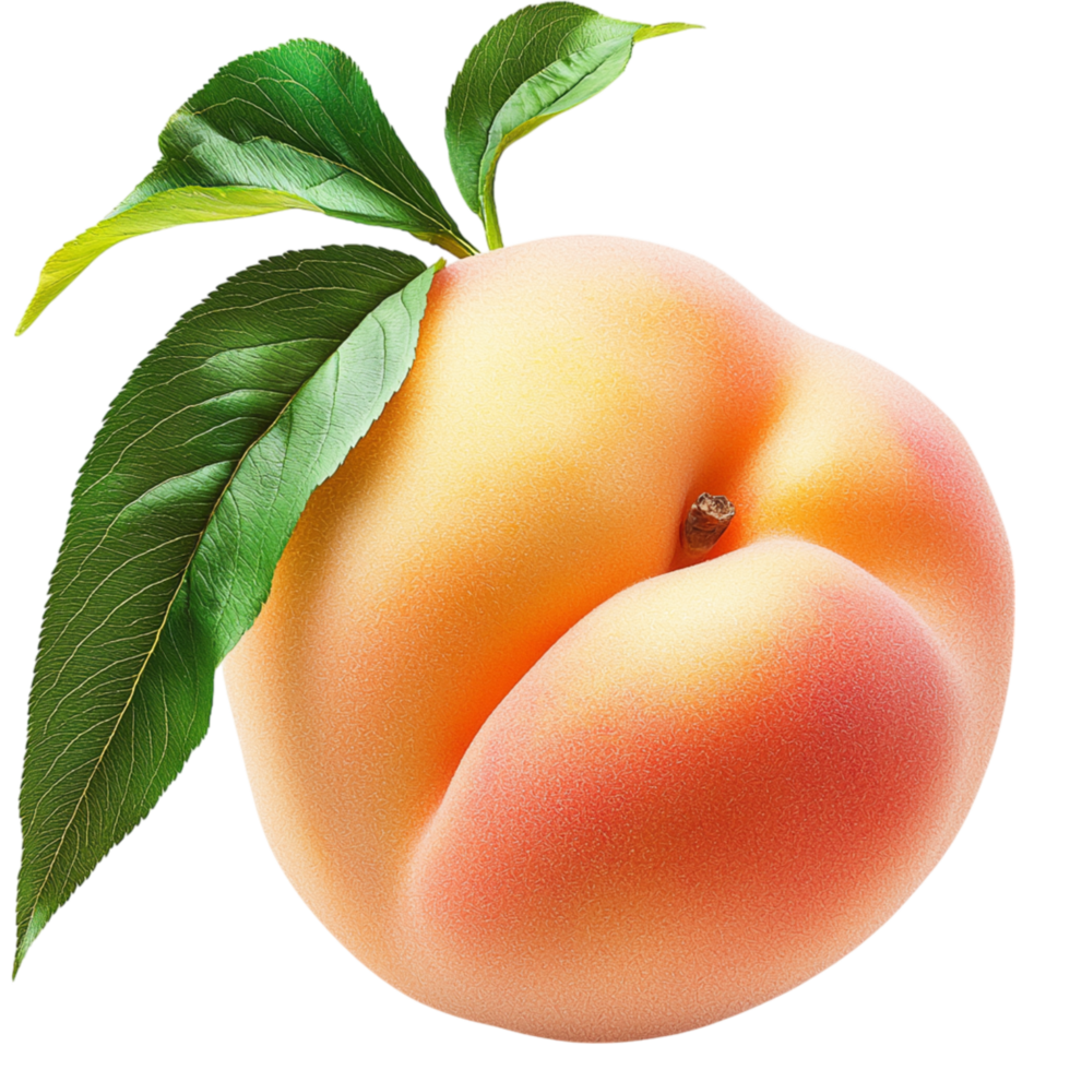 Ripe peach green leaves on top png