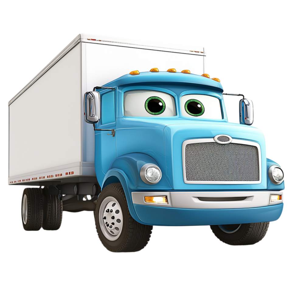 Cheerful blue animated delivery truck a friendly face png