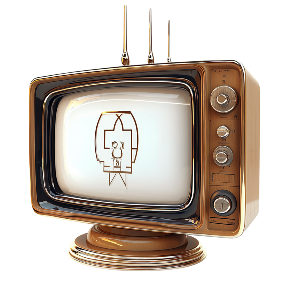 Retro brown television an old fashioned antenna png