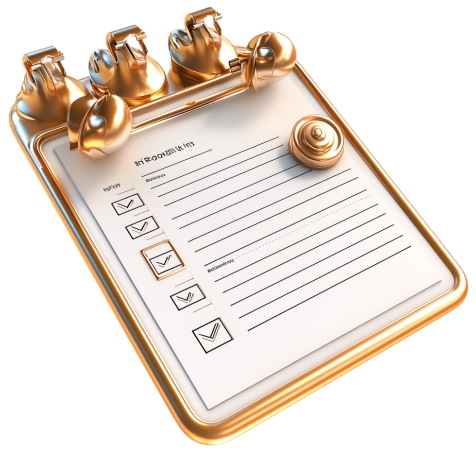 Elegant golden clipboard a checklist metal clip png