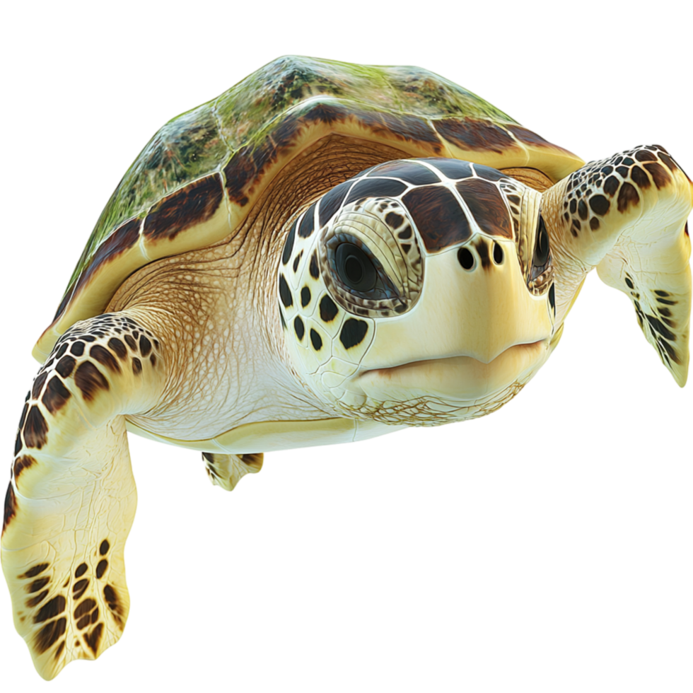 Curious sea turtle swimming detailed shell patterns png