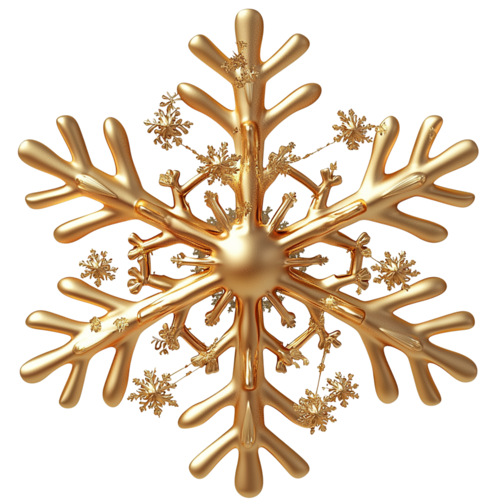 Beautiful golden snowflake symmetrical delicate crystallike branches png