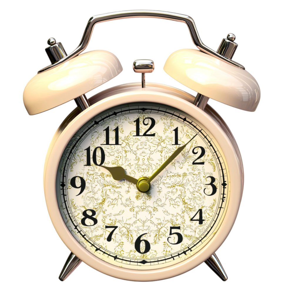 Classic vintage alarm clock a golden frame a creamcolored face showing the time png